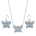 Rhodium Plated 925 Sterling Silver Butterfly CZ Hook Earring and Necklace Set - STS00160