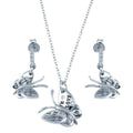 Rhodium Plated 925 Sterling Silver Butterfly CZ Dangling Earring and Necklace Set - STS00162