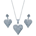 Rhodium Plated 925 Sterling Silver Heart CZ Stud Dangling Earring and Necklace Set - STS00164