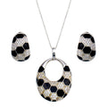 Silver 925 Rhodium Plated Open Circle Checkered CZ Crescent Earring and Necklace Set - STS00224