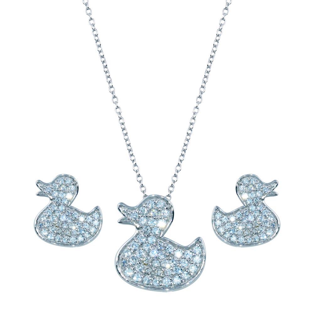 Rhodium Plated 925 Sterling Silver Duck CZ Stud Set - STS00282