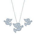 Rhodium Plated 925 Sterling Silver Dove CZ Stud Earring and Necklace Set - STS00285