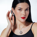 Silver 925 Rhodium Plated Flower Round Black CZ Dangling Stud Earring and Necklace Set - STS00294