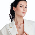 Silver 925 Rhodium Plated Open Heart CZ Dangling Stud Earring and Necklace Set - STS00305