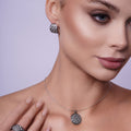 Silver 925 Black Rhodium Plated Circle CZ Stud Earring and Necklace Set - STS00341