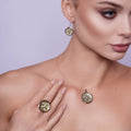 Silver 925 Black Rhodium Gold Plated Flower CZ Dangling Stud Earring and Necklace Set - STS00375