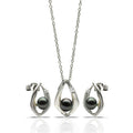 Rhodium Plated 925 Sterling Silver Open Teardrop Center Black Pearl Stud Set - STS00446BLK