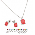 Rhodium Plated 925 Sterling Silver Birthstone CZ Stud Earring and Necklace Set - STS00486