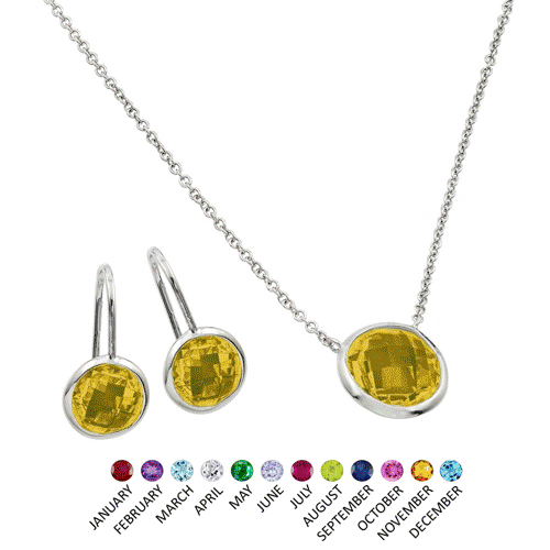 Rhodium Plated 925 Sterling Silver CZ Round Birthstone Lever Back Set - STS00487