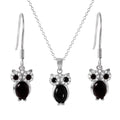 Silver 925 Rhodium Plated Black Stone Owl Set - STS00493