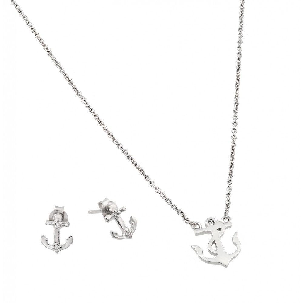 Silver 925 Rhodium Plated Anchor Set - STS00501