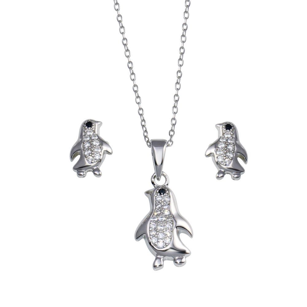 Rhodium Plated 925 Sterling Silver Penguin CZ Set - STS00532