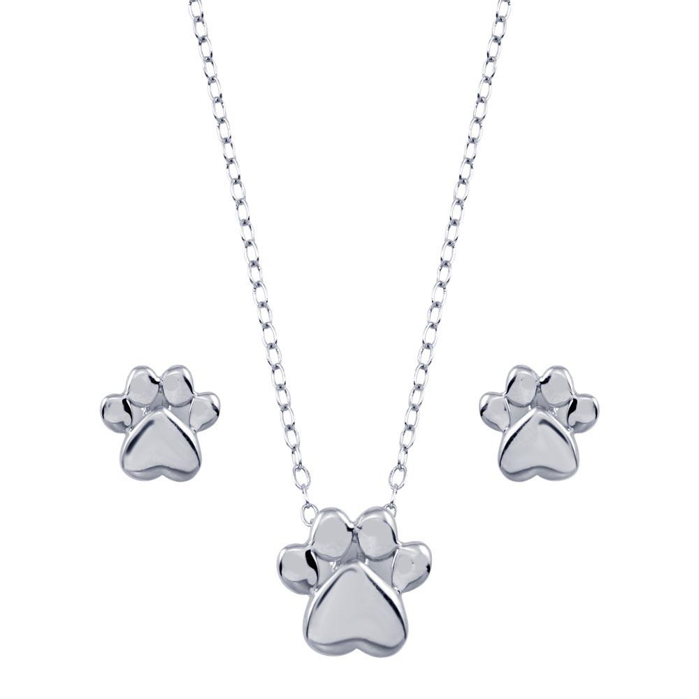 Rhodium Plated 925 Sterling Silver Dog Paw Sets - STS00543