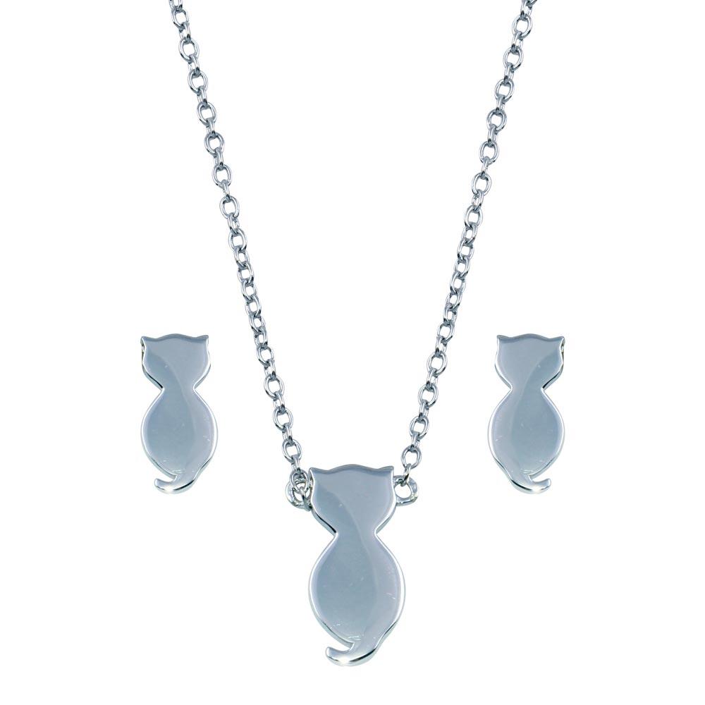 Rhodium Plated 925 Sterling Silver Cat Set - STS00544