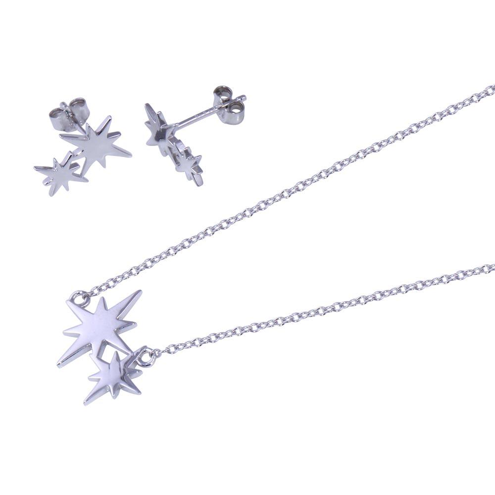 Rhodium Plated 925 Sterling Silver Northstar Charm Set - STS00548