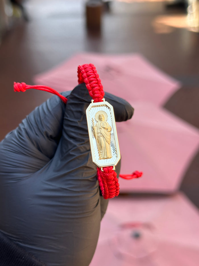 Saint Jude ID Bracelet on Red String in solid 10K-24K gold