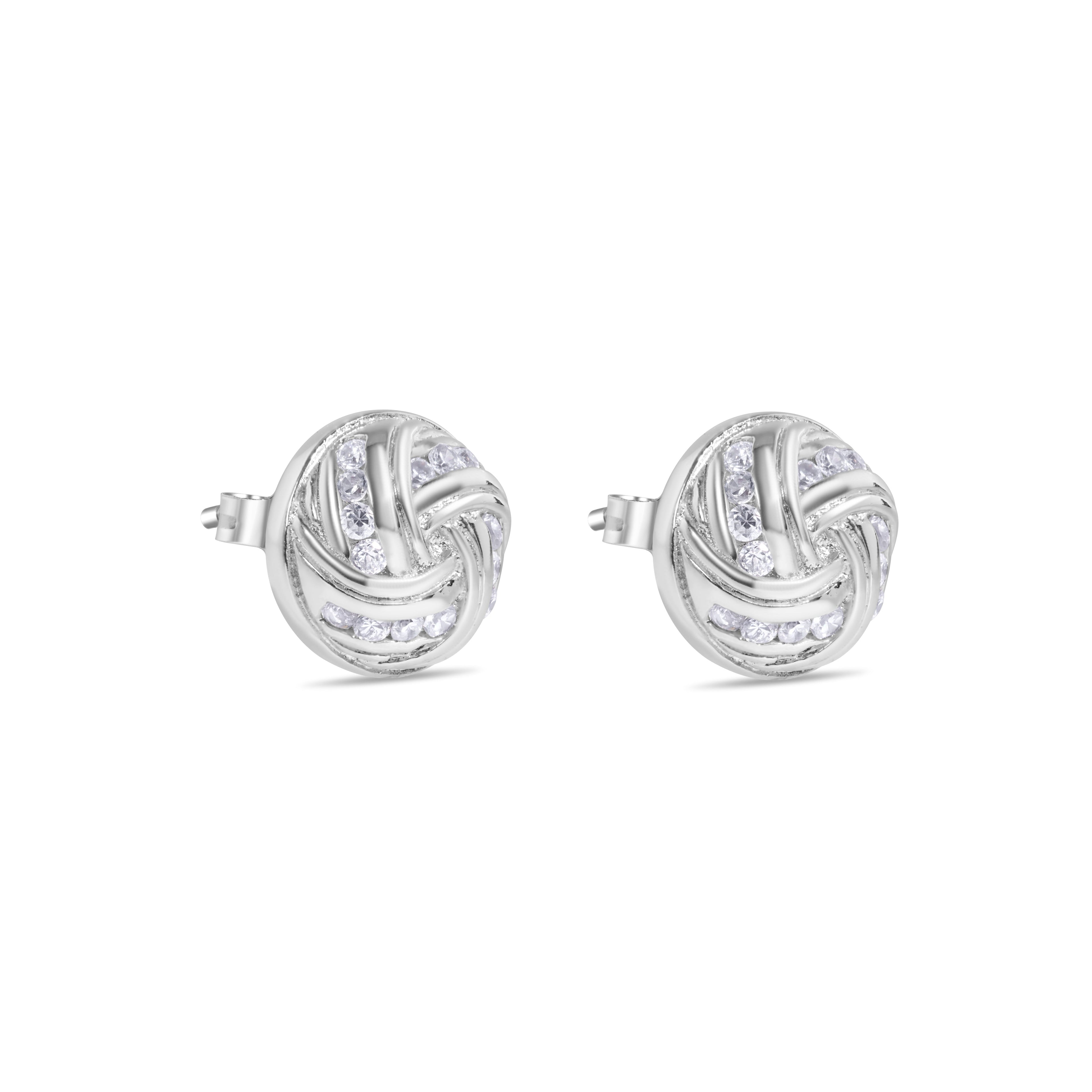 Rhodium Plated 925 Sterling Silver Spiral Dome Clear CZ Stud Earring - STEM001