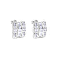 Rhodium Plated 925 Sterling Silver Square Cross Design Clear CZ Stud Earring - STEM124