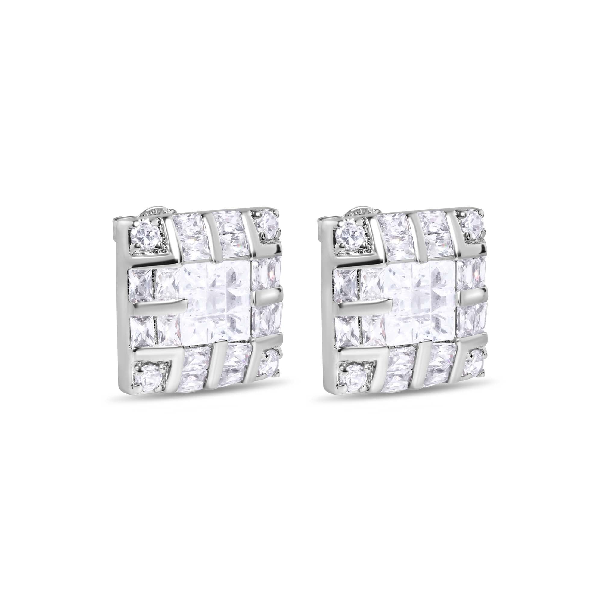 Rhodium Plated 925 Sterling Silver Square INV Clear CZ Earrings- STEM131