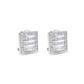 Rhodium Plated 925 Sterling Silver Square Linear Design Clear CZ Lever back Earrings - STEM132