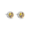 Rhodium Plated 925 Sterling Silver Round Yellow Citrine CZ Earrings - STEM133