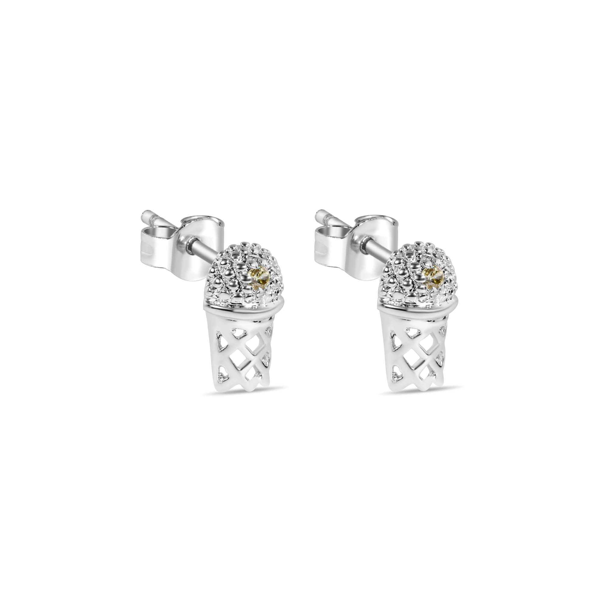 Rhodium Plated 925 Sterling Silver Small Basketball Rim YLW CZ Earrings - STEM134-YL