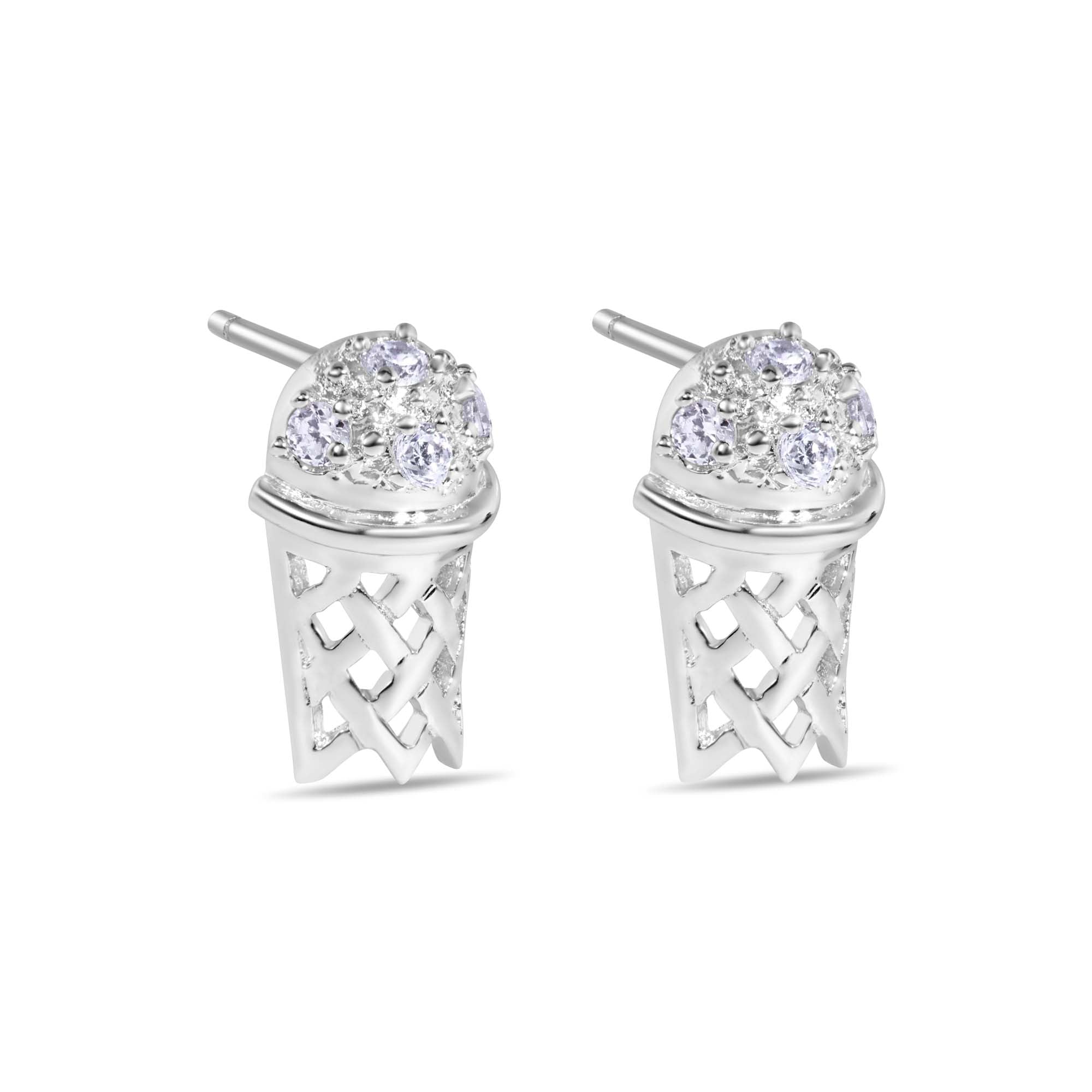 Rhodium Plated 925 Sterling Silver Basketball Rim CZ Earrings - STEM135