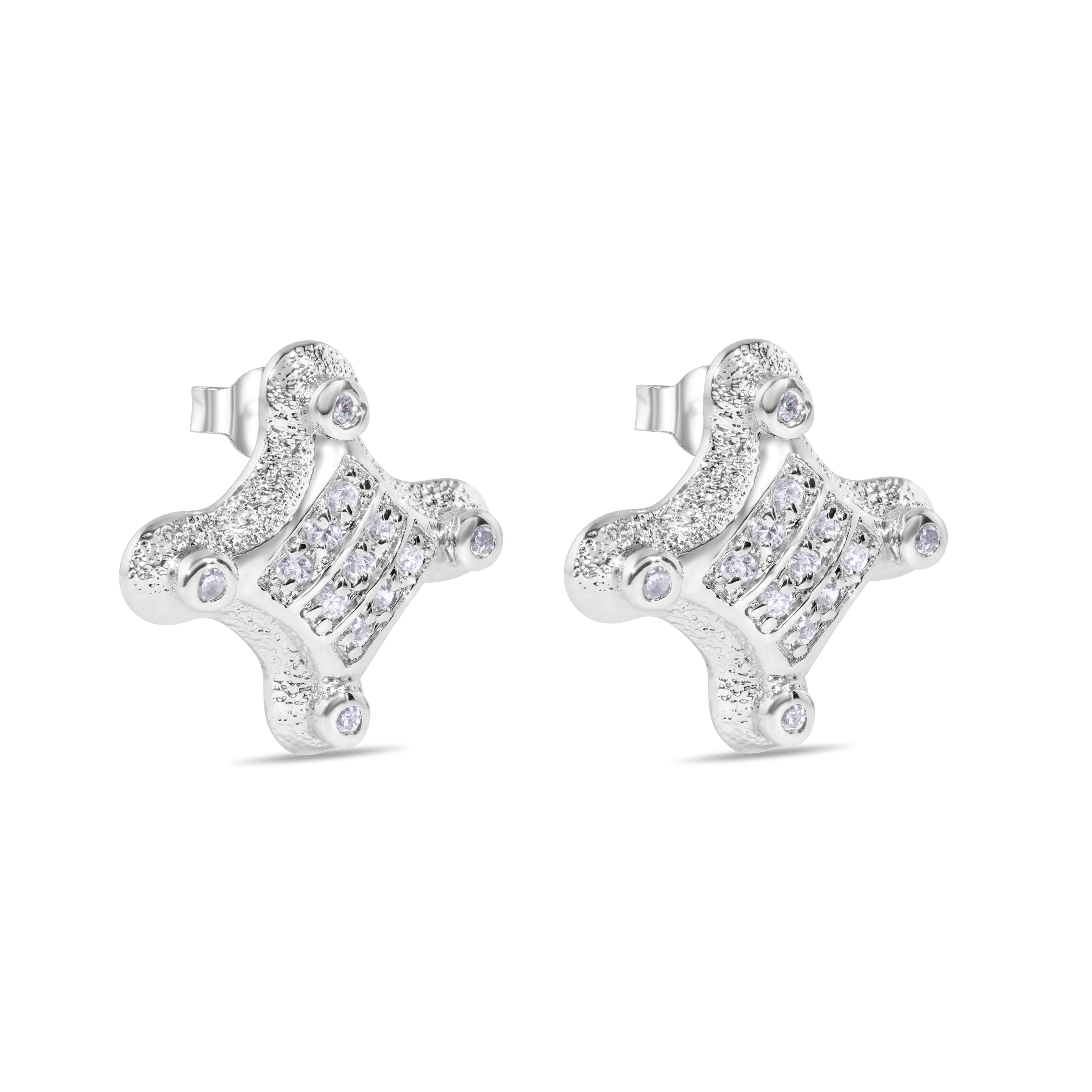 Rhodium Plated 925 Sterling Silver Cross CZ Stud Earring - STEM153
