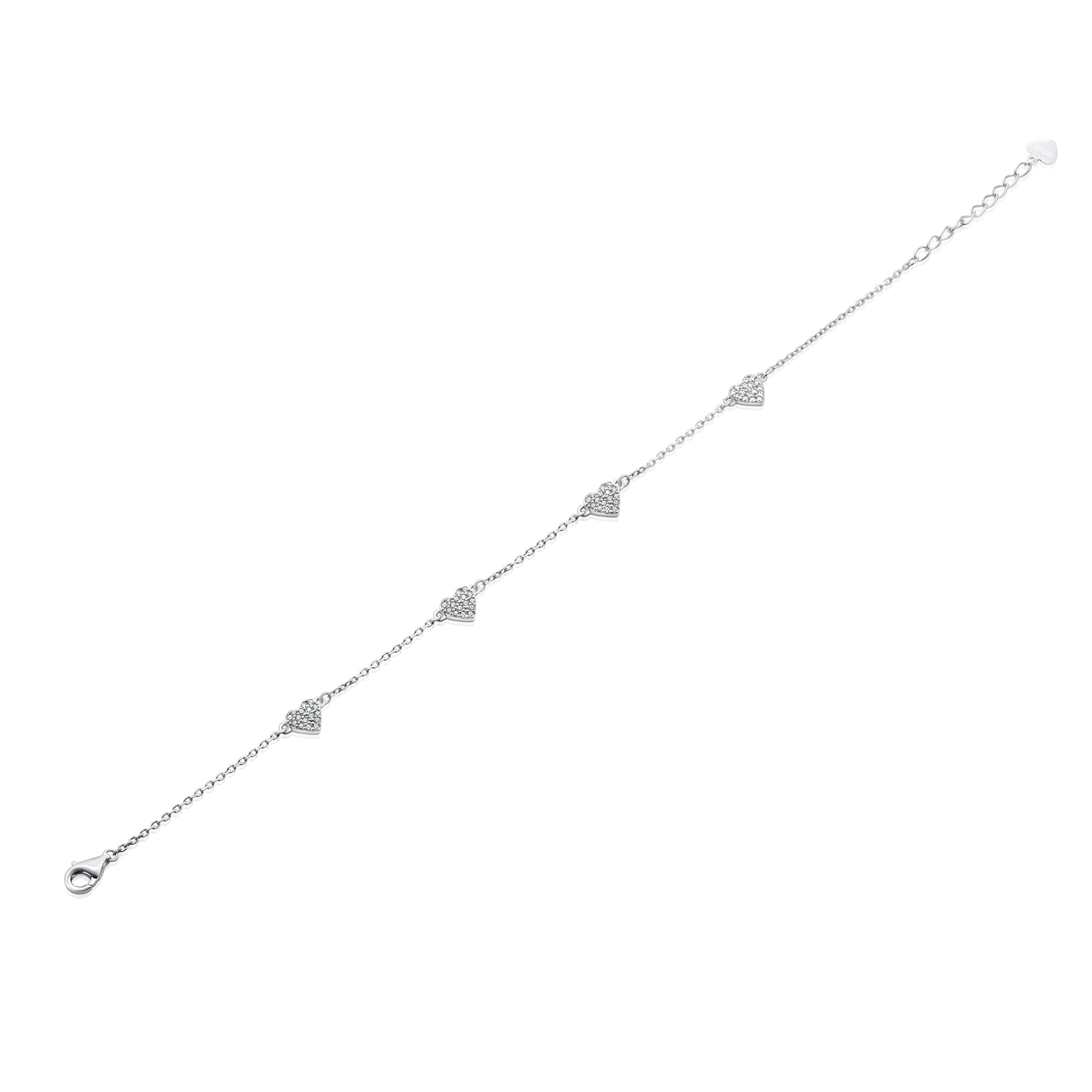 Rhodium Plated 925 Sterling Silver Multi Heart Clear CZ Adjustable Bracelet - TGB00001