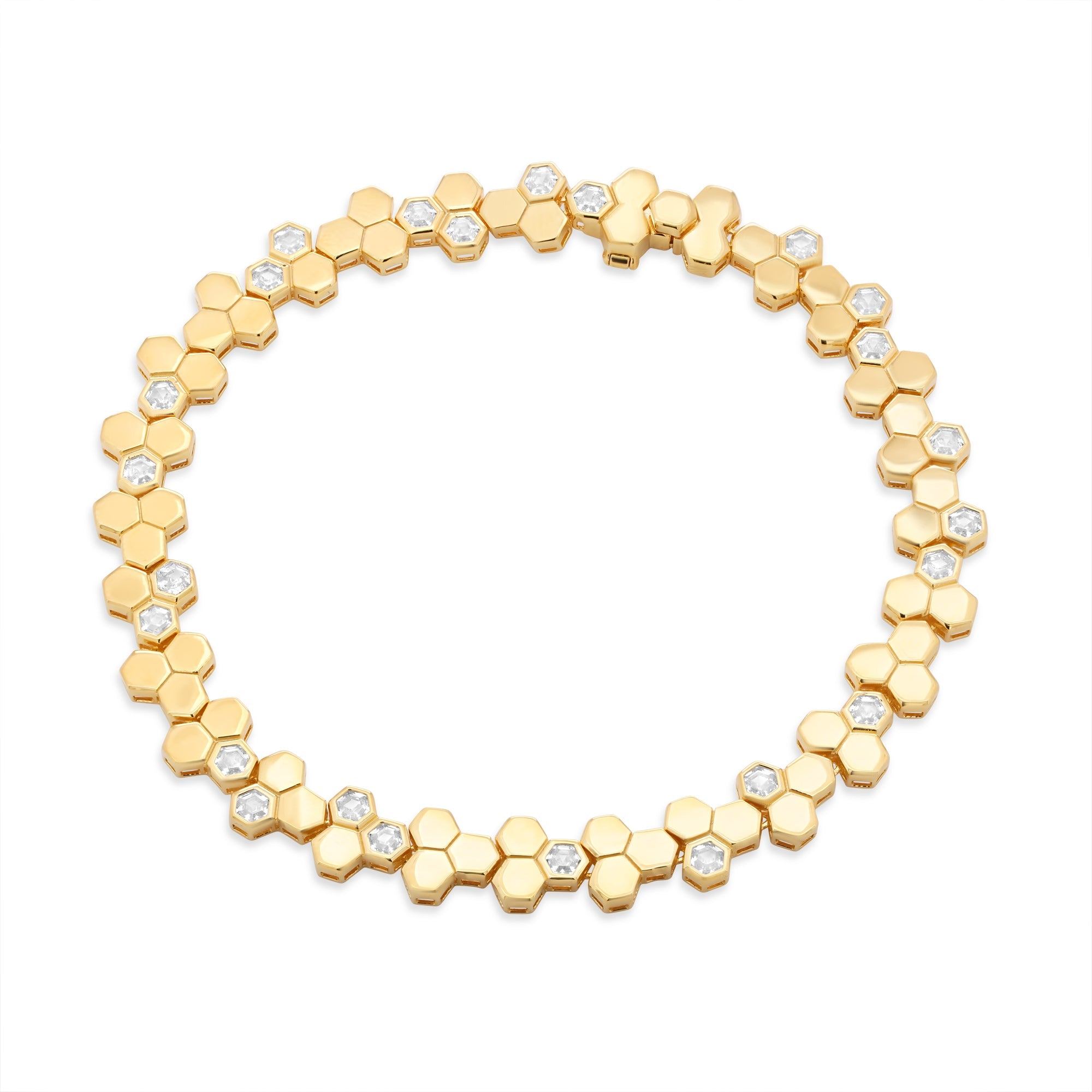 Gold Plated 925 Sterling Silver Honeycomb Hex Link 7mm Bracelet - TGB00009GP