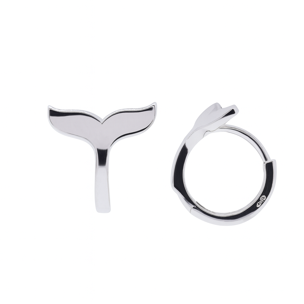 Rhodium Plated 925 Sterling Silver Whale Tail Hoop 8.7mm Earring - TGE00005