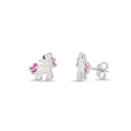 Rhodium Plated 925 Sterling Silver Enamel Unicorn Stud Earring - TGE00026