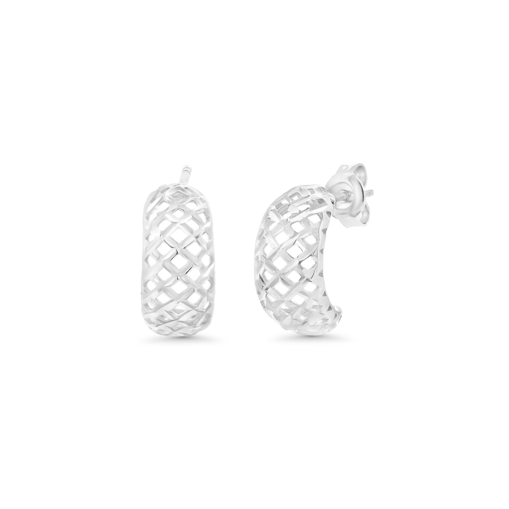 Rhodium Plated 925 Sterling Silver Diamond Cut Lattice Stud Earring - TGE00029