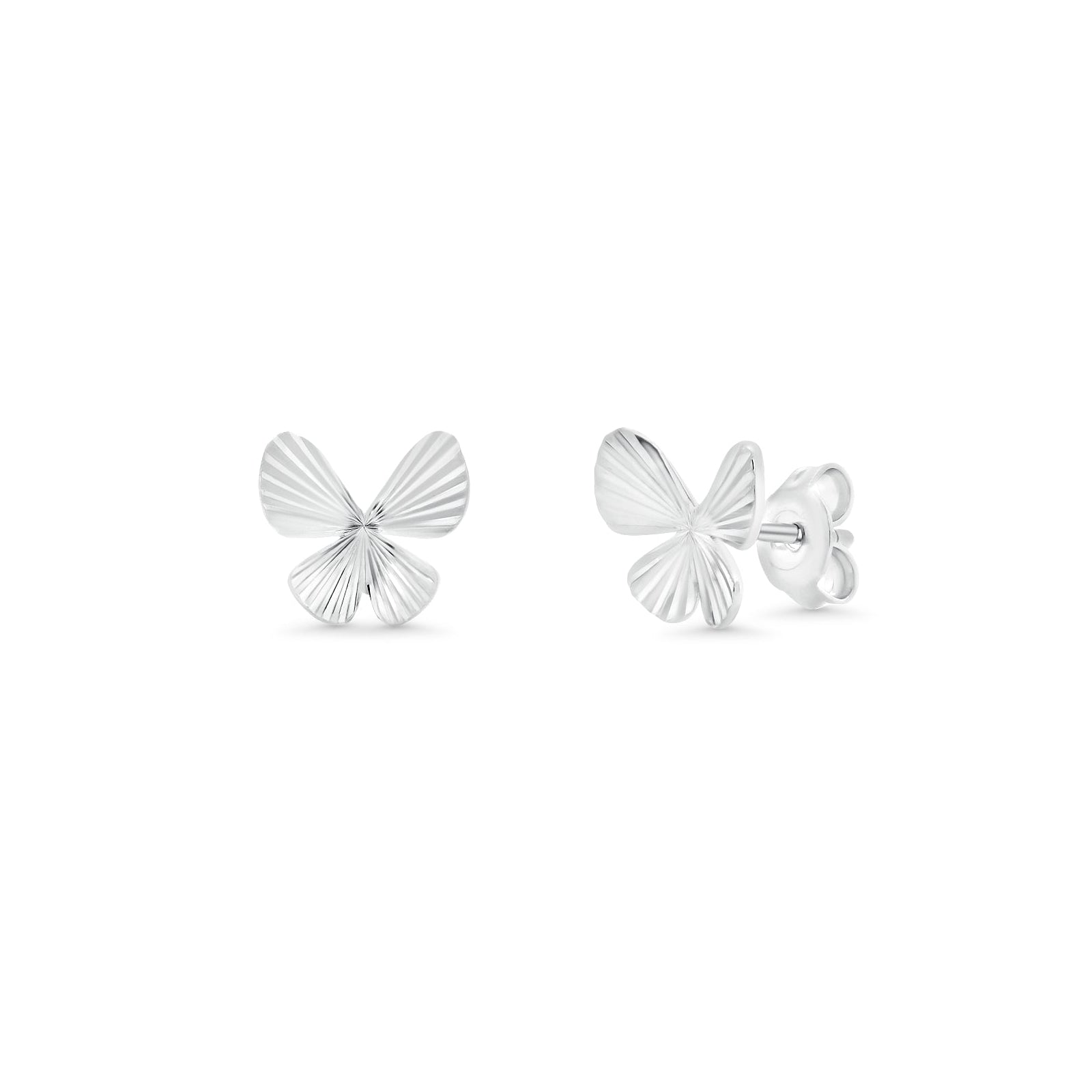 925 Sterling Silver Studded Diamond Cut Butterfly Stud Earring - TGE00033