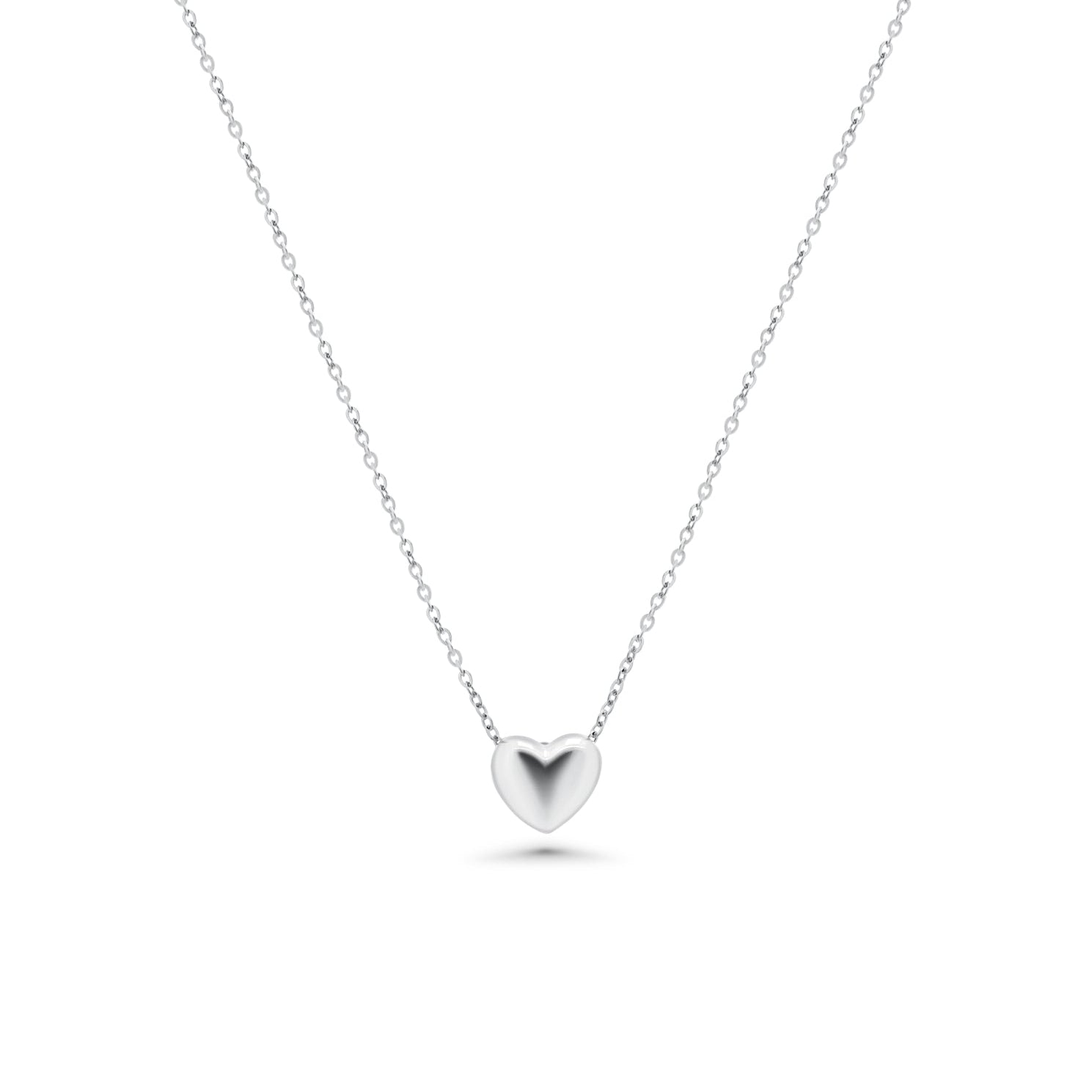 Rhodium Plated 925 Sterling Silver 9.6mm x 7.5mm Heart Adjustable Necklace - TGN00001
