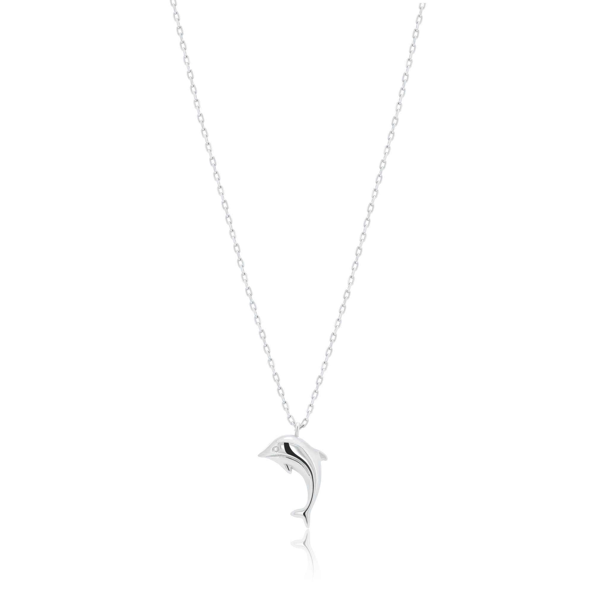 Rhodium Plated 925 Sterling Silver 9mm x 16mm Dolphin Adjustable Necklace - TGN00002