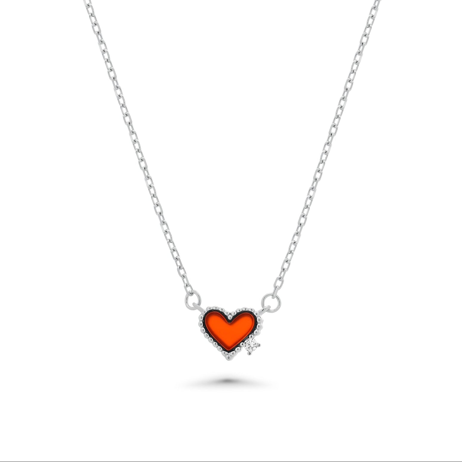 Rhodium Plated 925 Sterling Silver 7mm x 6mm Red Heart Single CZ Adjustable Necklace - TGN00006AGT