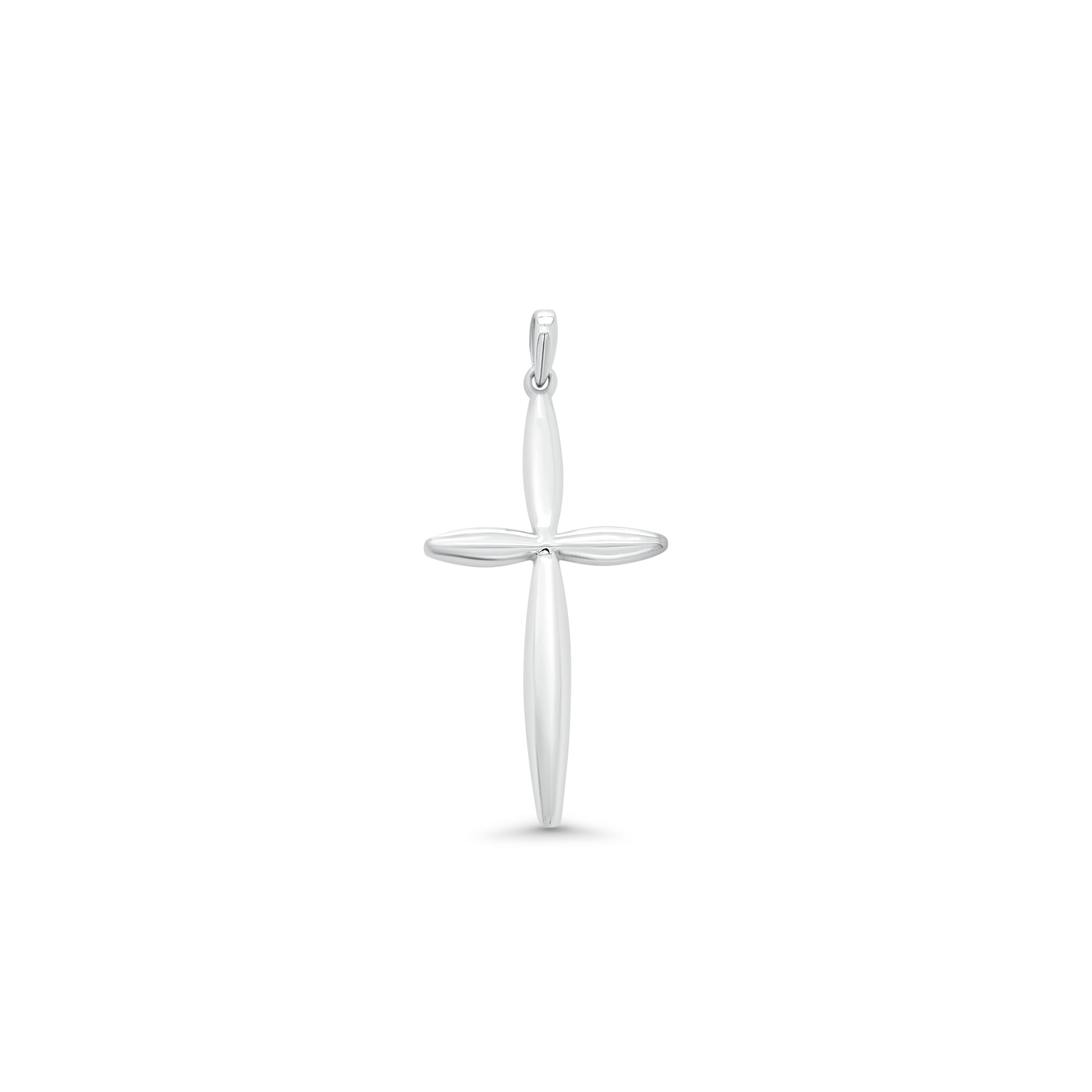 Rhodium Plated 925 Sterling Silver Modern Polished Cross Pendant - TGP00005