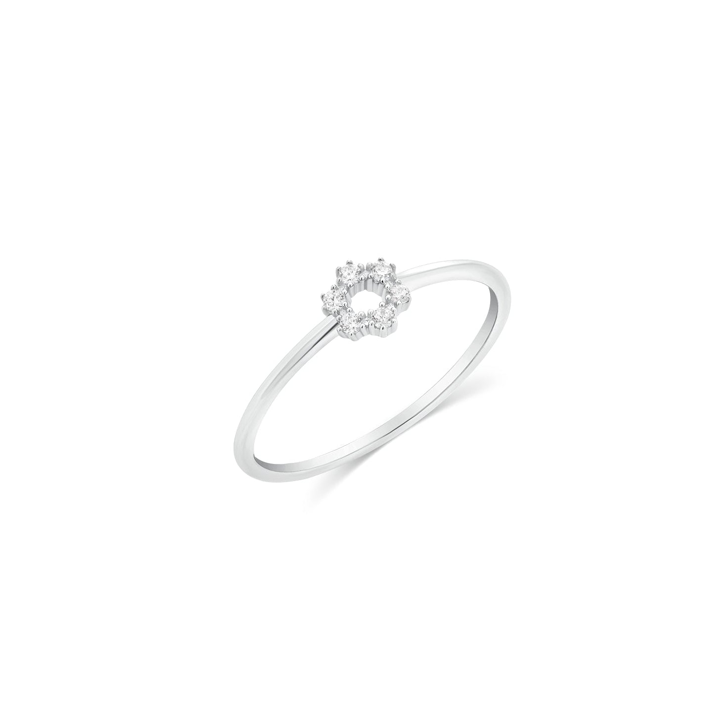 Rhodium Plated 925 Sterling Silver Minimalist Flower Clear CZ 1.2mm Band Ring - TGR00028