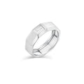 Rhodium Plated 925 Sterling Silver Men's Clear CZ Baguette Textured Edge 7.5mm Ring - TGR00010