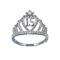 Rhodium Plated 925 Sterling Silver Crown 15 Ring with CZ - TMR00008