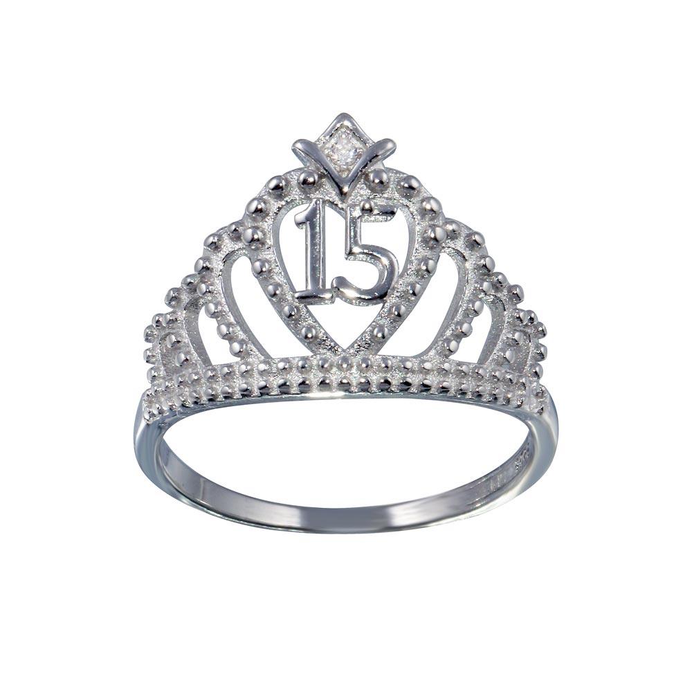 Rhodium Plated 925 Sterling Silver Crown 15 Ring with CZ - TMR00008