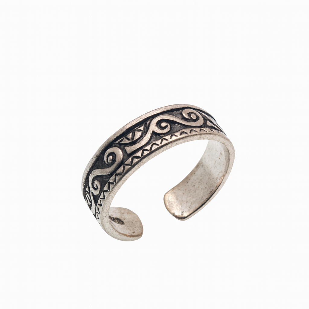 Oxidized 925 Sterling Silver Adjustable Bead & Half Link Toe Ring- TR311