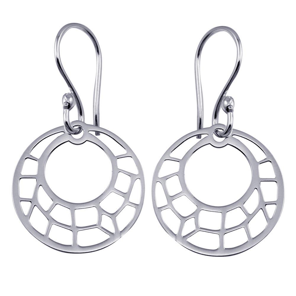 925 Sterling Silver Dangling Flat Round Design Earrings - TRE00002