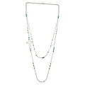 Rhodium Plated 925 Sterling Silver Cross Chain Necklace with Turquoise Beads - TRN00002
