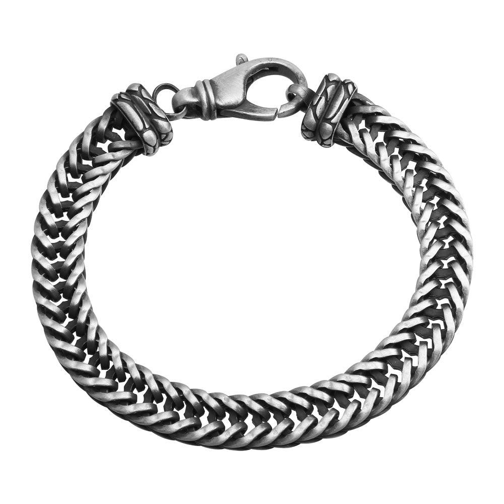 925 Sterling Silver Hand Made Gun Metal Finish Wide Braided Bracelet 9.4mm - VGB5