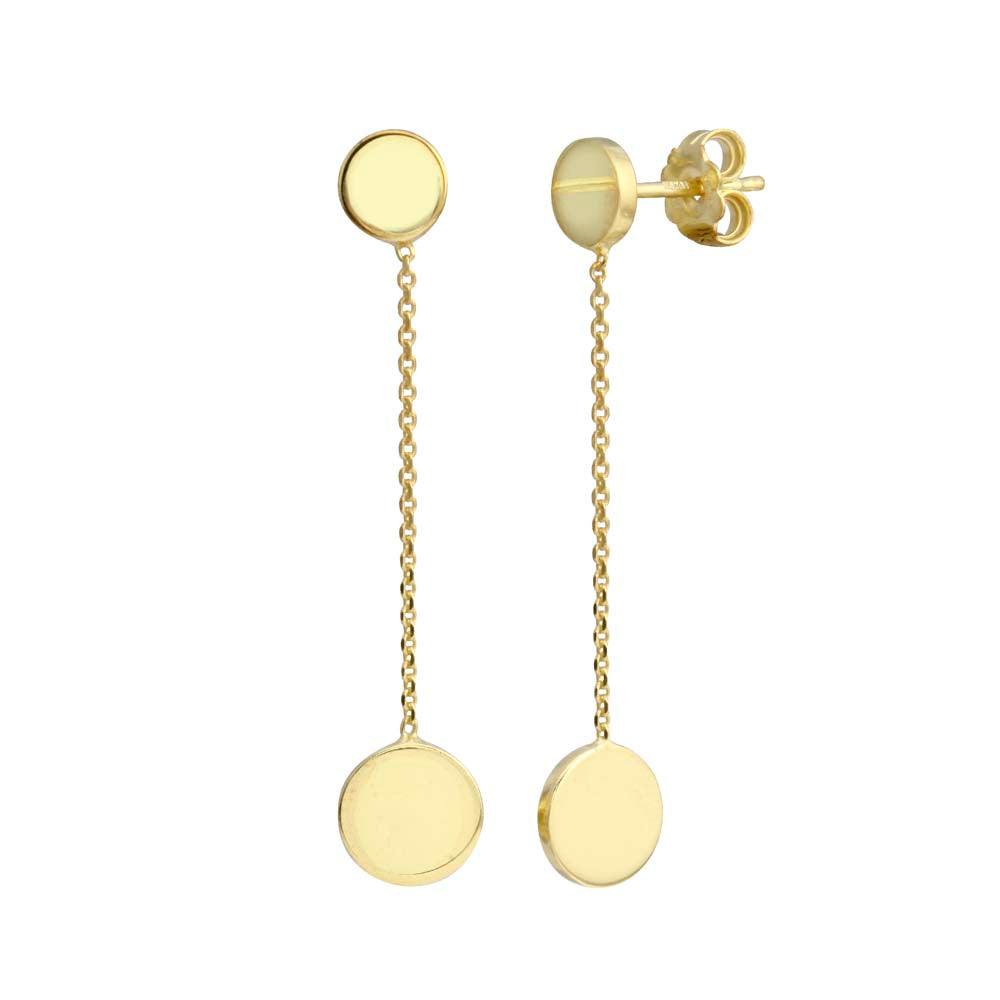 Gold Plated 925 Sterling Silver 2 Disc Connected with Chain Earring - VGE1GP
