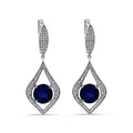 Rhodium Plated 925 Sterling Silver Chandelier Round Sapphire CZ Dangling Earring - AME0000BLUE