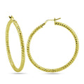 Gold Plated 925 Sterling Silver Silver 3mm Diamond Cut Textured Hoop Earrings - ARE00037GP