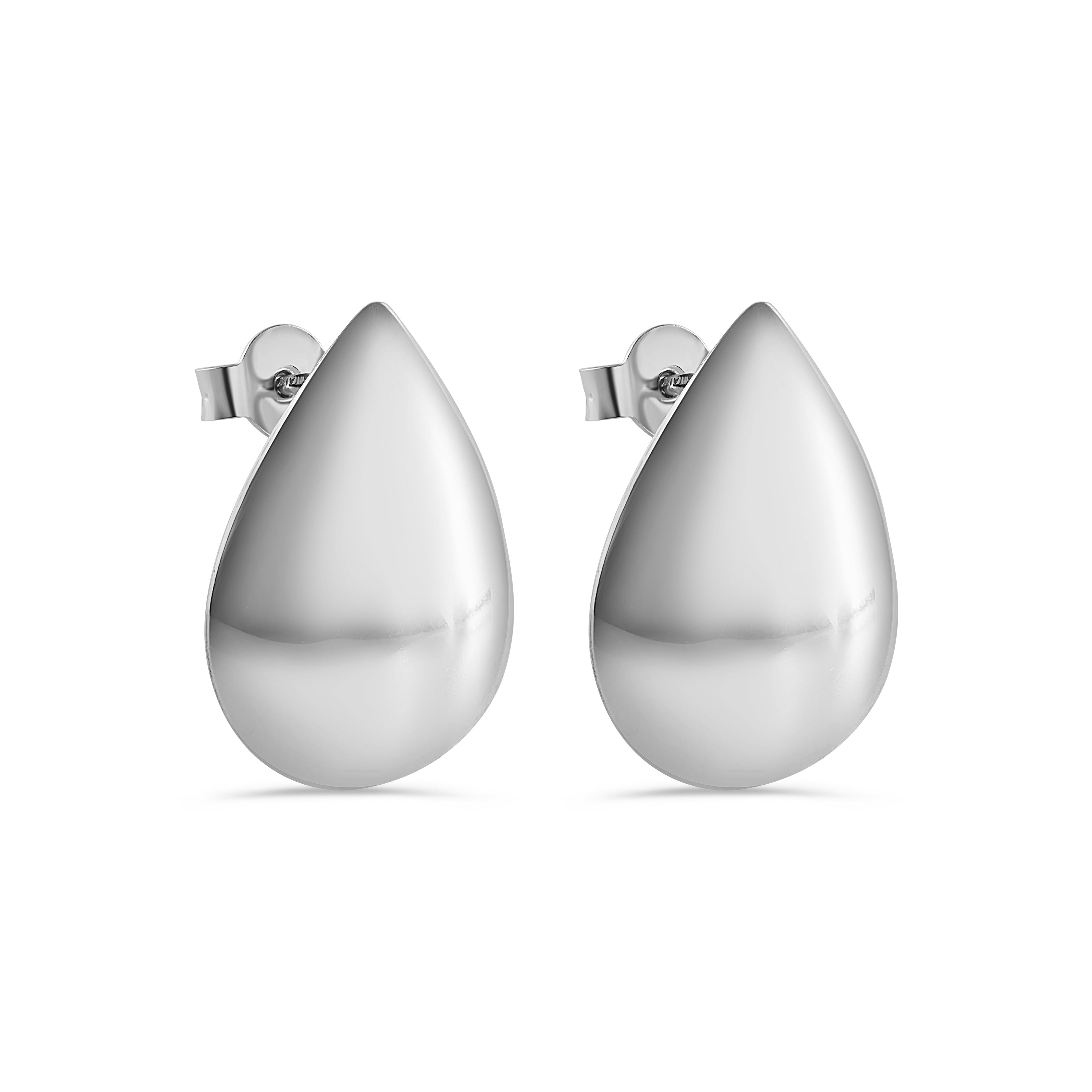 Rhodium Plated 925 Sterling Silver Teardrop 16mm x 21.5mm Stud Earring - ARE00041RH